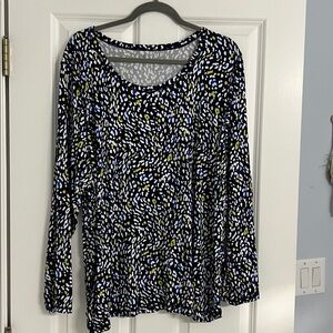 T Talbots Women's Multicolor Navy Patterned Top